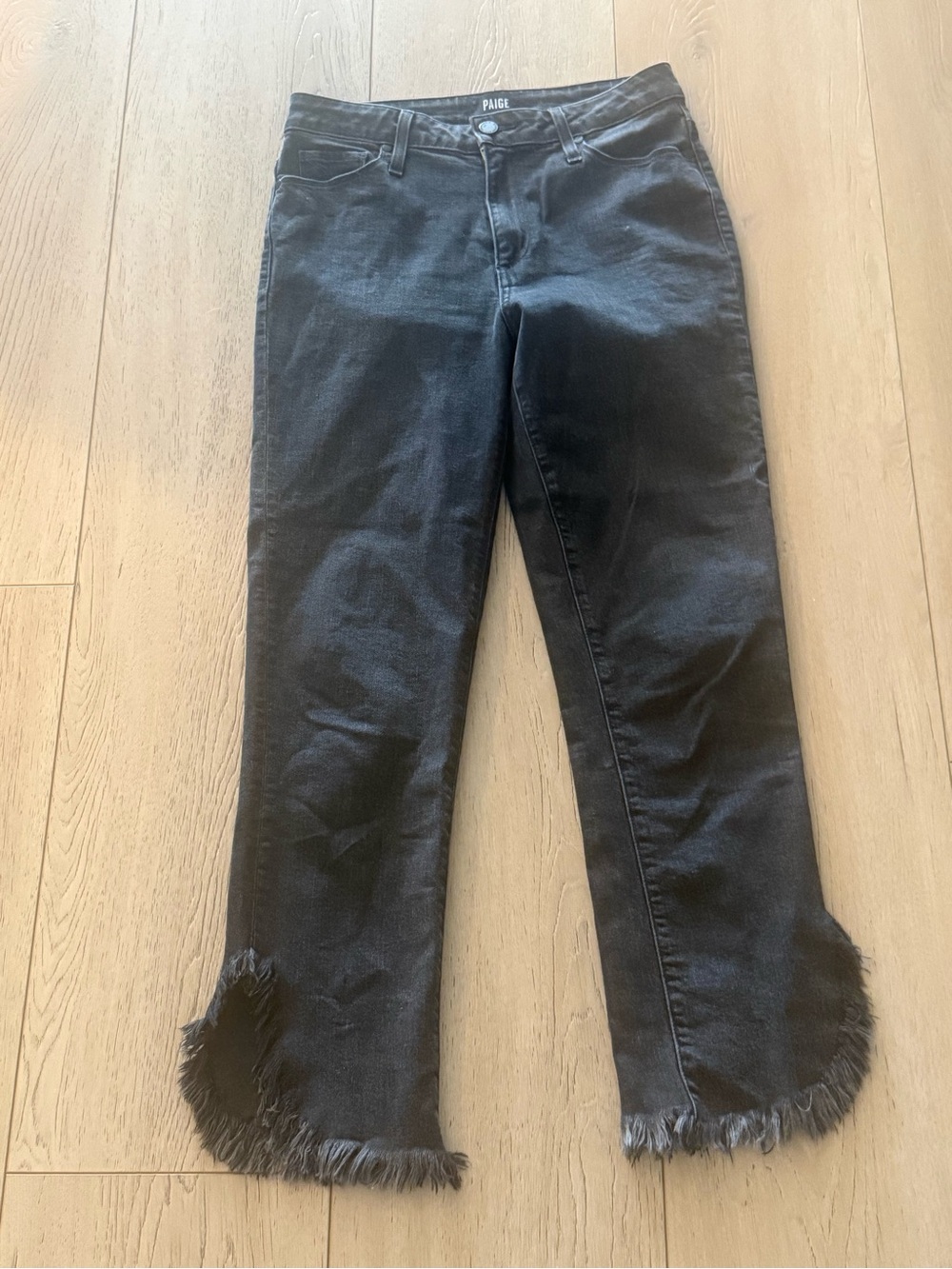 Black wash denim frayed bottom